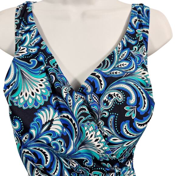 Inches Away Paisley Jewel Ruffle Surplice One-piece Swimsuit Plus Size 18W - Picture 2 of 8